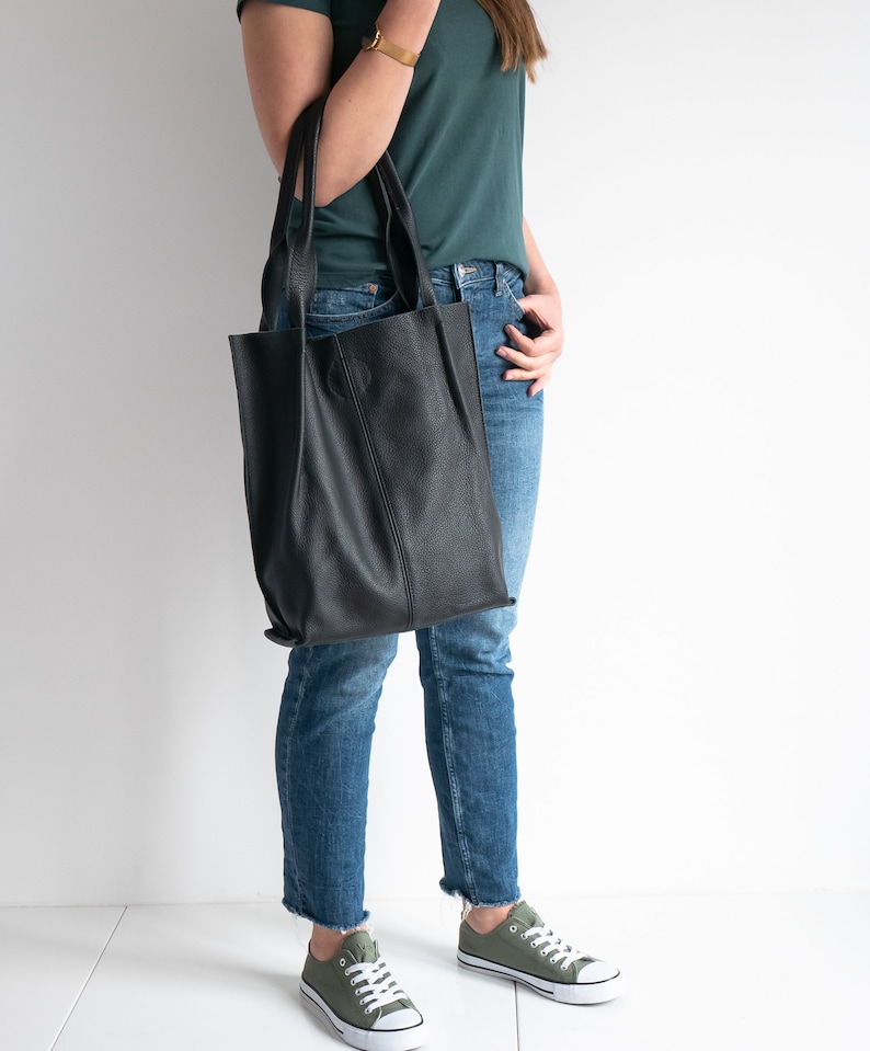 Leather Tote Bag, Leather Shopper Bag, Large Handbag, Large Tote Bag, Shoulder Bag, Leather Tote, Gift For Her, Black Leather Tote image 8