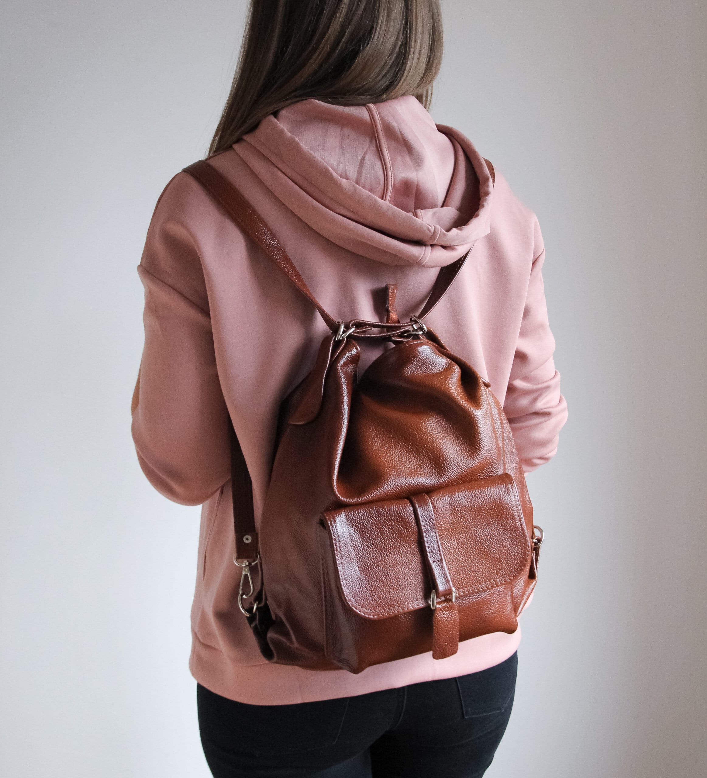 cognac backpack purse