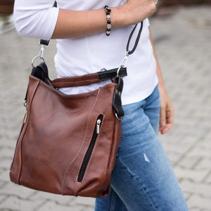 LEATHER SHOULDER Bag, Leather Purse, Cognac Brown HOBO Bag, Women&#39;s Handbag, Leather Handbag, Everyday Crossbody Bag, Leather Bag