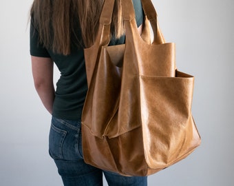 Oversize LEATHER TOTE bag, Slouchy Tote, Camel Brown Handbag, Soft Leather Bag, Everyday Bag, Antique Leather Bag, Weekender Large Bag