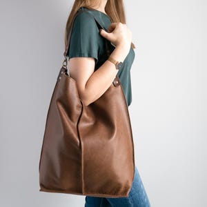 BROWN Leather HOBO Bag, Large Shopper Bag - Oversized Brown Purse - Dark Brown Leather Handbag - Large Everyday bag for women