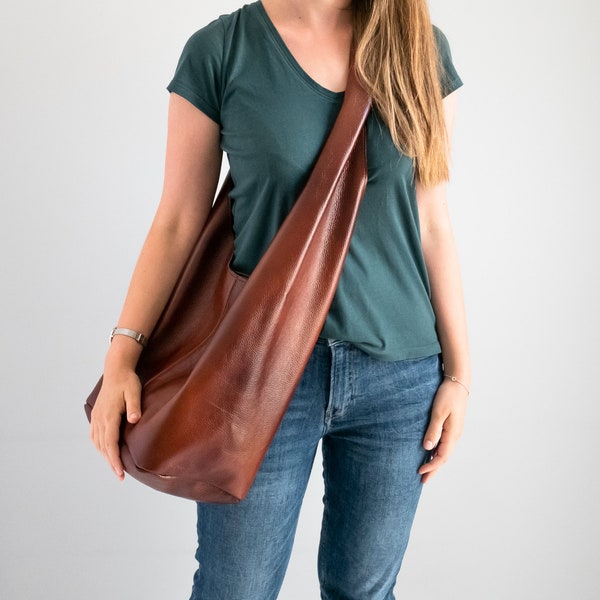 Borsa HIPPIE in pelle marrone COGNAC, borsa BOHO oversize, borsa Hobo, borsa Hobo in pelle Boho, borsa Hobo Crossbody grande + cinturino largo, Boho