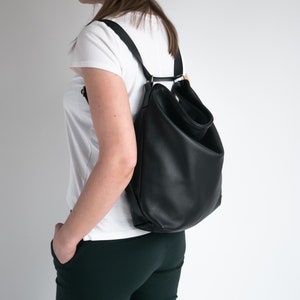 CONVERTIBLE Backpack, BLACK Shoulder Bag, Leather BACKPACK Handbag, Leather Hobo Bag, Crossbody Leather Bag, Black Purse