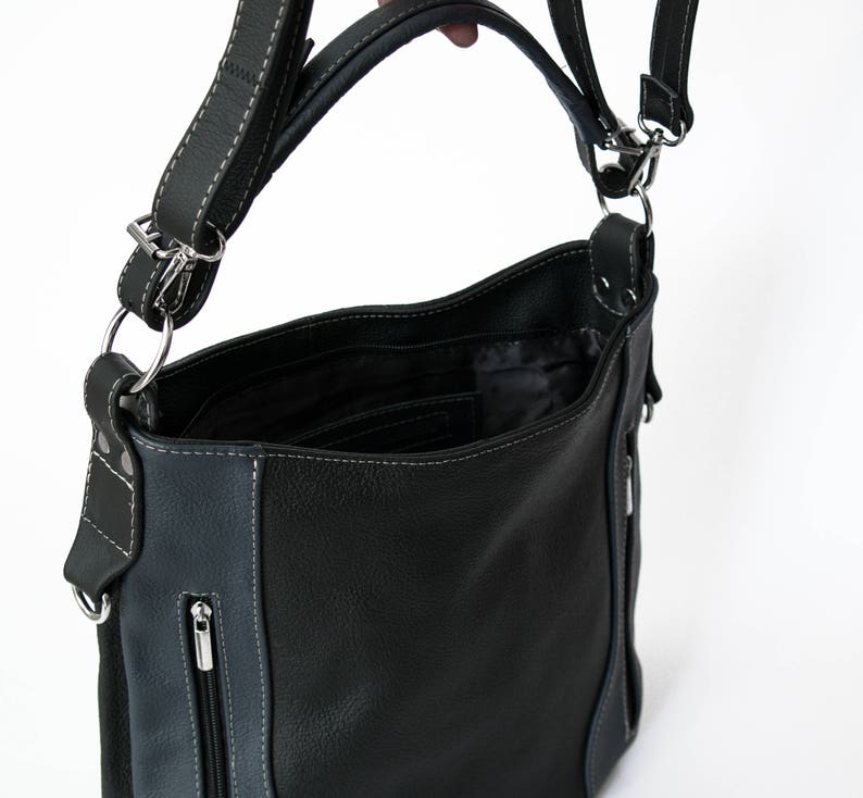 LEATHER SHOULDER Bag Leather Purse Black/Navy HOBO Bag | Etsy