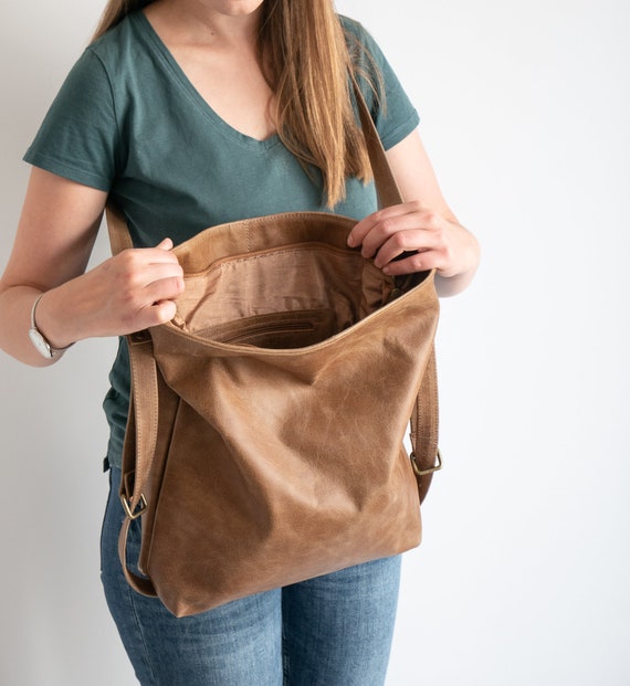 Brown Convertible Backpack Purse Convertible Tote Bag 