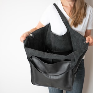 BLACK Weekender Oversized Bag, Shoulder Bag, Slouchy Tote, Black Handbag for Women, Soft Leather Bag, Everyday Bag, Women leather Bag