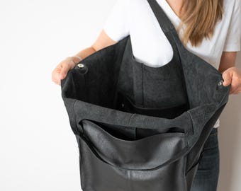BLACK Weekender Oversized Bag, Shoulder Bag, Slouchy Tote, Black Handbag for Women, Soft Leather Bag, Everyday Bag, Women leather Bag