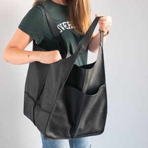 BLACK Shoulder bag, Weekender Oversized bag, Slouchy Tote, Black Handbag for Women, Soft Leather Bag, Everyday Bag, Women leather bag image 10