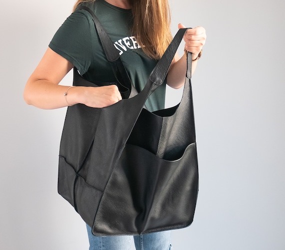 Large Shoulder Bag, Oversize Leather Bag, Large Leather Tote, Everyday Tote, Leather Women Purse, Big Shoulder Bag, Black Handbag