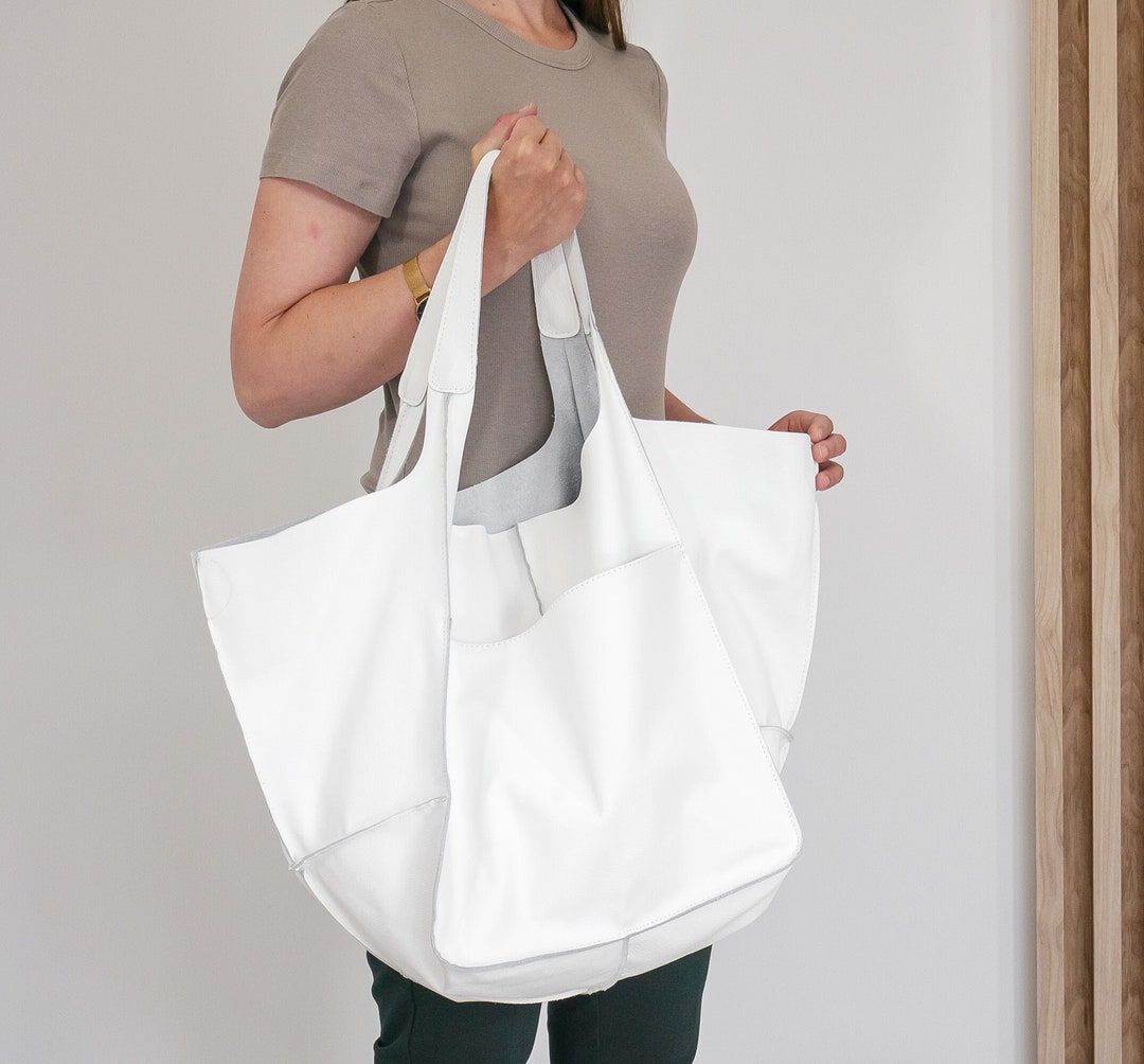 WHITE LEATHER TOTE Bag, Slouchy Tote, Pure White Handbag for Women, Everyday Bag, Women Leather Bag, Weekender Oversized Bag - Etsy WHITE LEATHER TOTE Bag, Slouchy Tote, Pure White Handbag for Women, Everyday Bag, Women Leather Bag, Weekender Oversized Bag - Etsy