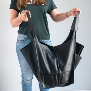 BLACK Shoulder bag, Weekender Oversized bag, Slouchy Tote, Black Handbag for Women, Soft Leather Bag, Everyday Bag, Women leather bag image 7