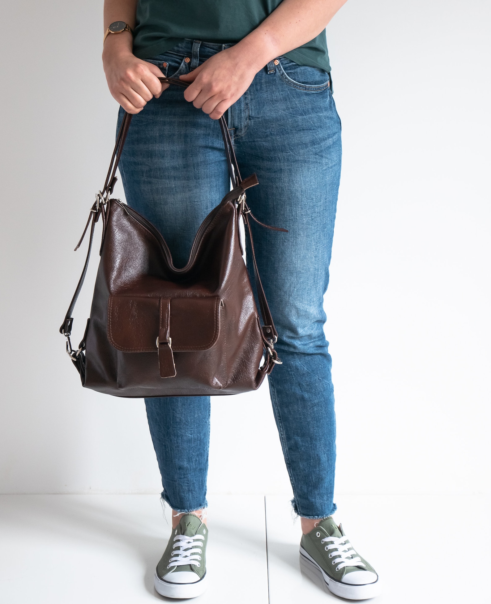 DARK BROWN Leather Backpack, Backpack Purse, Leather Rucksack, Leather ...