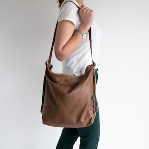 Sac à dos convertible marron, sac à main en cuir vieilli, sac à bandoulière, sac à main en cuir bandoulière, cartable, hobo en cuir effet vieilli