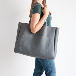 Bolso de hombro grande gris oscuro, bolso de piel extragrande, bolso de piel para mujer, bolso tote grande de piel para uso diario, bolso de hombro grande, bolso de mano gris
