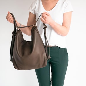 Dark Brown CONVERTIBLE Backpack, Leather BACKPACK Purse, Shoulder Bag, Crossbody Leather Handbag, Leather Bag, Rucksack, School & Travel Bag