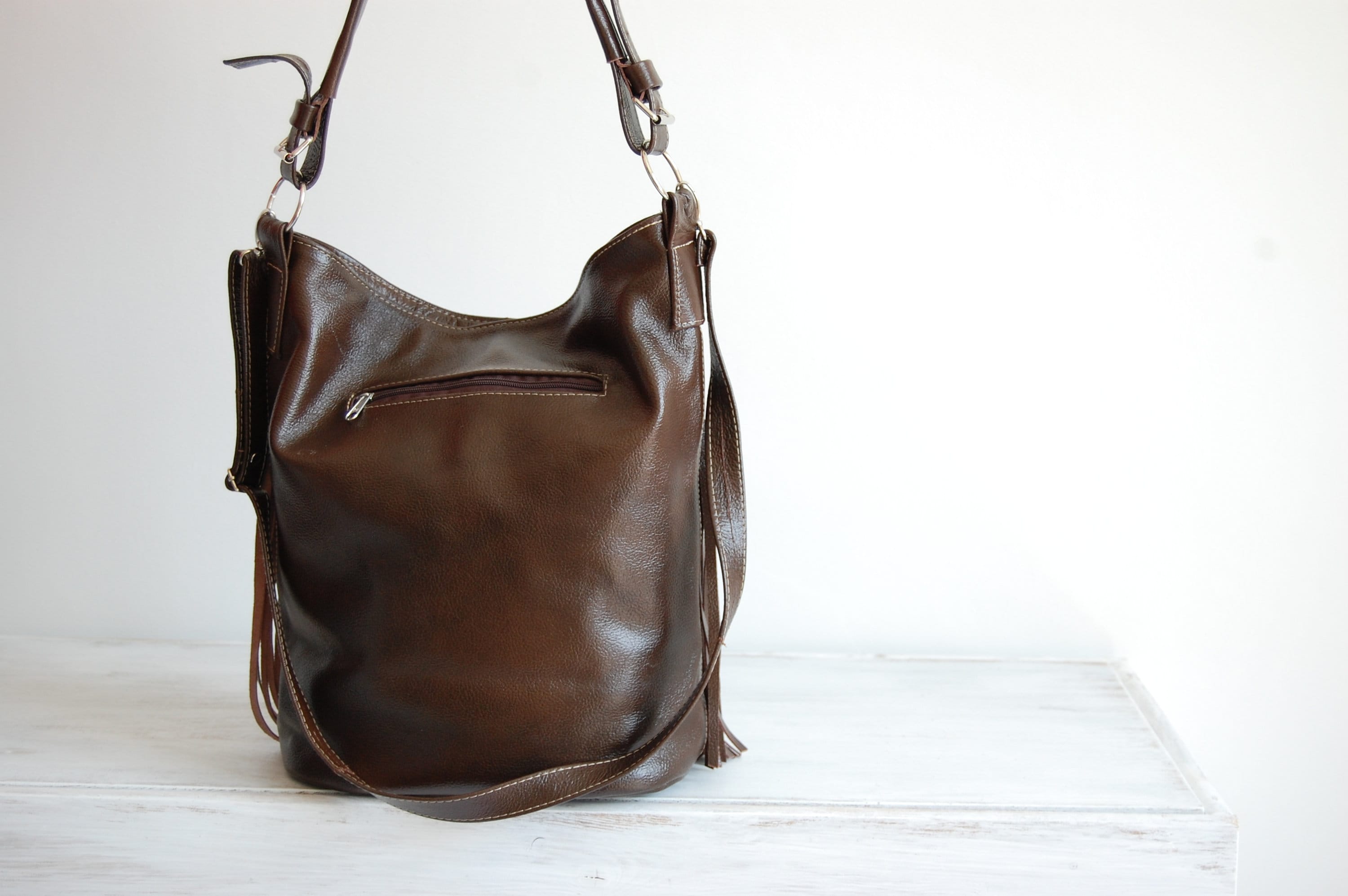 Leather Fringe Hobo Bag DARK BROWN Fringe Bag Bag With | Etsy