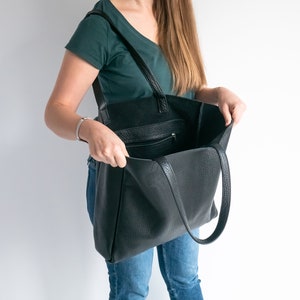 LARGE BLACK SHOPPER Bag, Black Leather Shopper, Big Tote Bag, Bag for Work, Everyday Tote, Leather Laptop Bag, Leather Purse, Shopping Bag