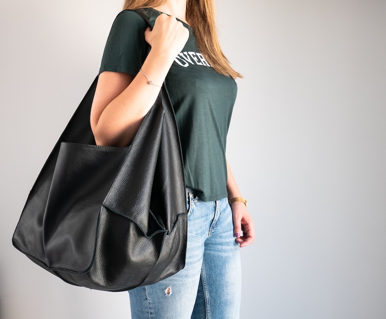 BLACK Shoulder bag, Weekender Oversized bag, Slouchy Tote, Black Handbag for Women, Soft Leather Bag, Everyday Bag, Women leather bag image 1