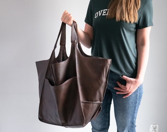 Dark BROWN Oversized Bag, Large Leather Tote Bag, EveryDay Bag, Women leather bag Slouchy Tote, Chocolate Handbag for Women, Soft Leather