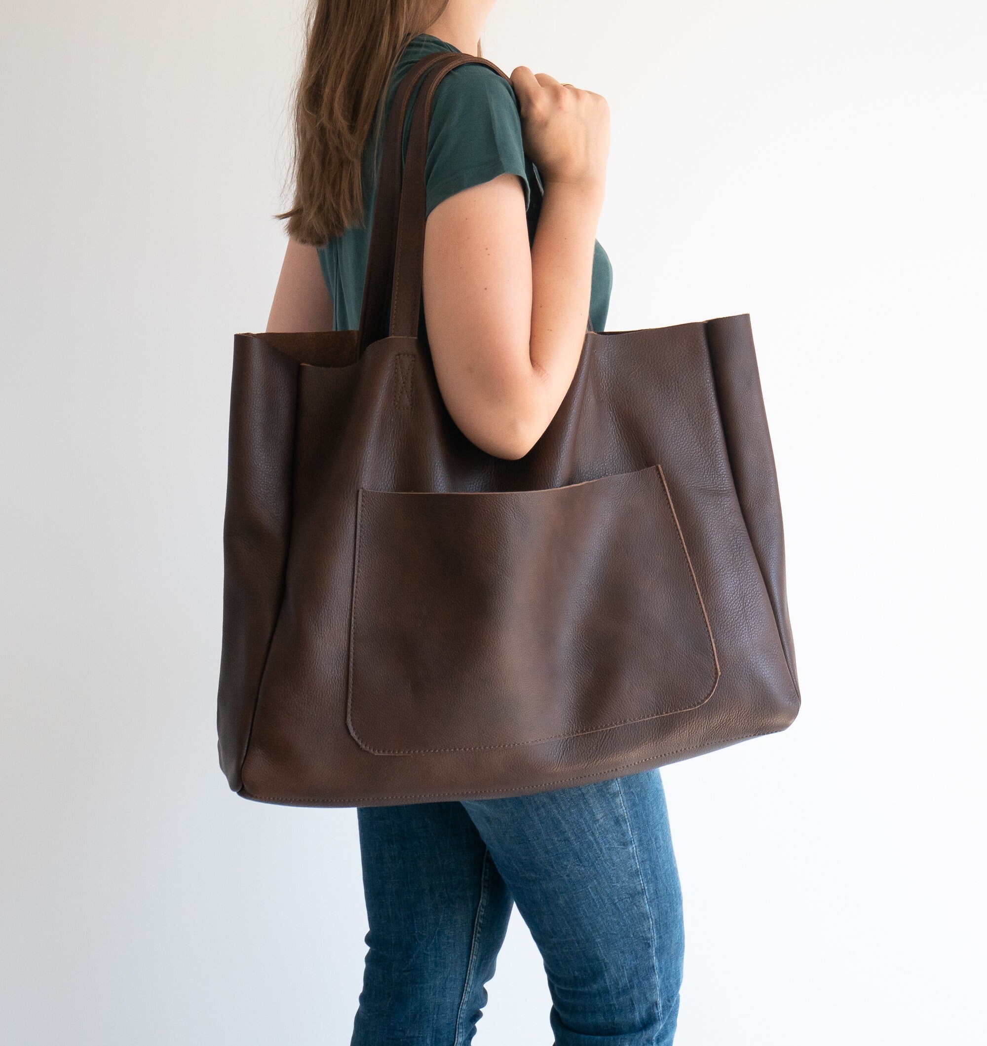 Chocolate brown leather tote cheap