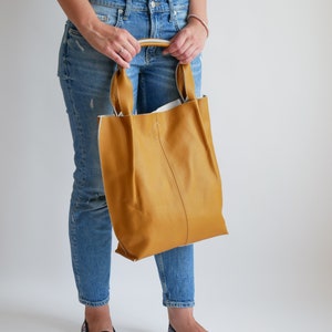 Yellow Leather TOTE Bag, Leather Shopper Bag, Large Handbag, Large Tote Bag, Mustard Shoulder Bag, Leather Tote, Yellow Leather Purse