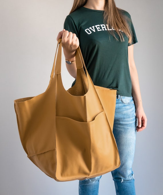 mustard leather tote