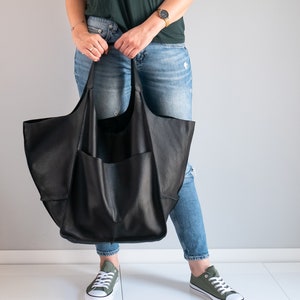 BLACK Shoulder bag, Weekender Oversized bag, Slouchy Tote, Black Handbag for Women, Soft Leather Bag, Everyday Bag, Women leather bag image 6