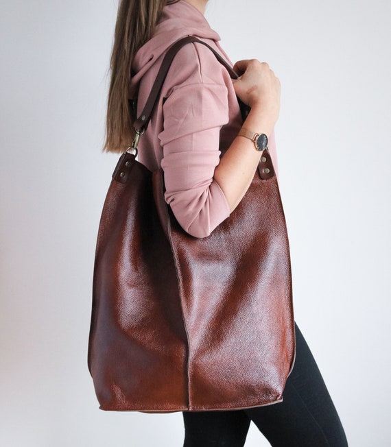 BROWN Leather HOBO Bag Large Shopper Bag Oversized Brown | Etsy