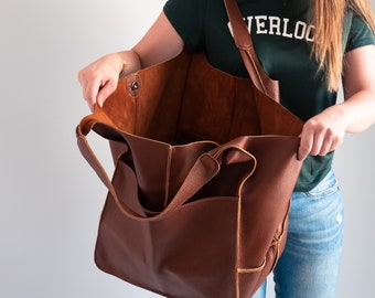 Chestnut Oversized bag Large leather tote bag, Everyday Bag, Women leather bag Slouchy Tote, Cognac Handbag for Women, Soft Leather Bag