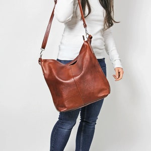 LEDER HOBO BAG, Braune Leder Handtasche, Crossbody Bag, Tote Bag, Laptop Leder Schultertasche Cognac Braun Leather Bag, Hobo