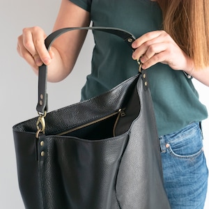 BLACK Leather Oversized HOBO Bag, Large Shopper Bag Black Large Purse BLACK Leather Handbag Everyday bag for women image 9