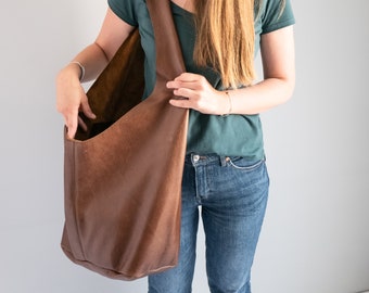 Brown BOHO Bag, Leather HIPPIE Bag, Women’s Hobo Bag, Brown Oversized Hippie Purse, Bohemian Slouchy Hobo Bag, Shoulder Hobo Hippie Style