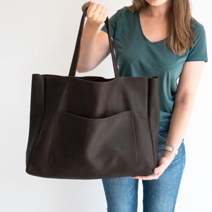 DUNKELBRAUN OVERSIZE Leder Einkaufstasche, Schokolade Leder Handtasche, große Einkaufstasche, Schultertasche, Leder Geldbörse, Alltagstasche, große Tote