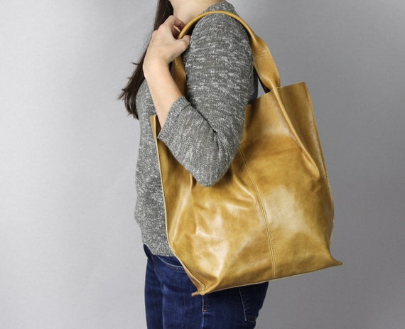 Leather Tote Bag Leather Shopper Bag Large Handbag Large | Etsy