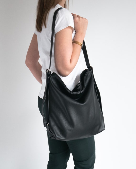 CONVERTIBLE TOTE BAG - MOROCCO WOVEN COLLECTION - BLACK LEATHER