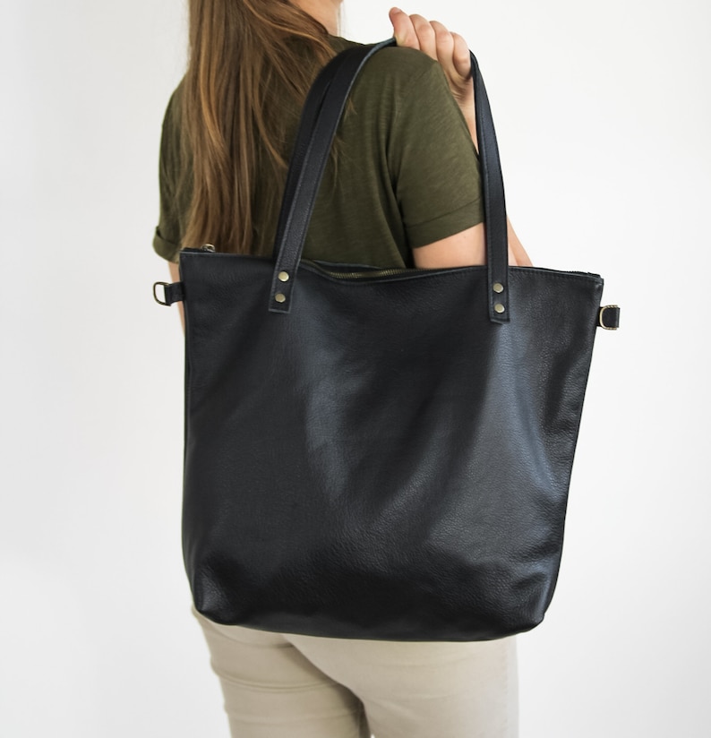 BLACK Leather Shopper Bag BIG Leather Tote Bag Large - Etsy