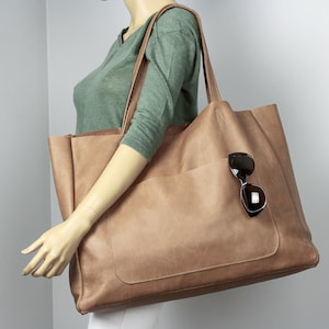Große Einkaufstasche, hellbraune OVERSIZE Shopper Tasche, Leder Shopper, Einkaufstasche, XXL Geldbörse, Alltagstasche, Lederhandtasche, Weekender
