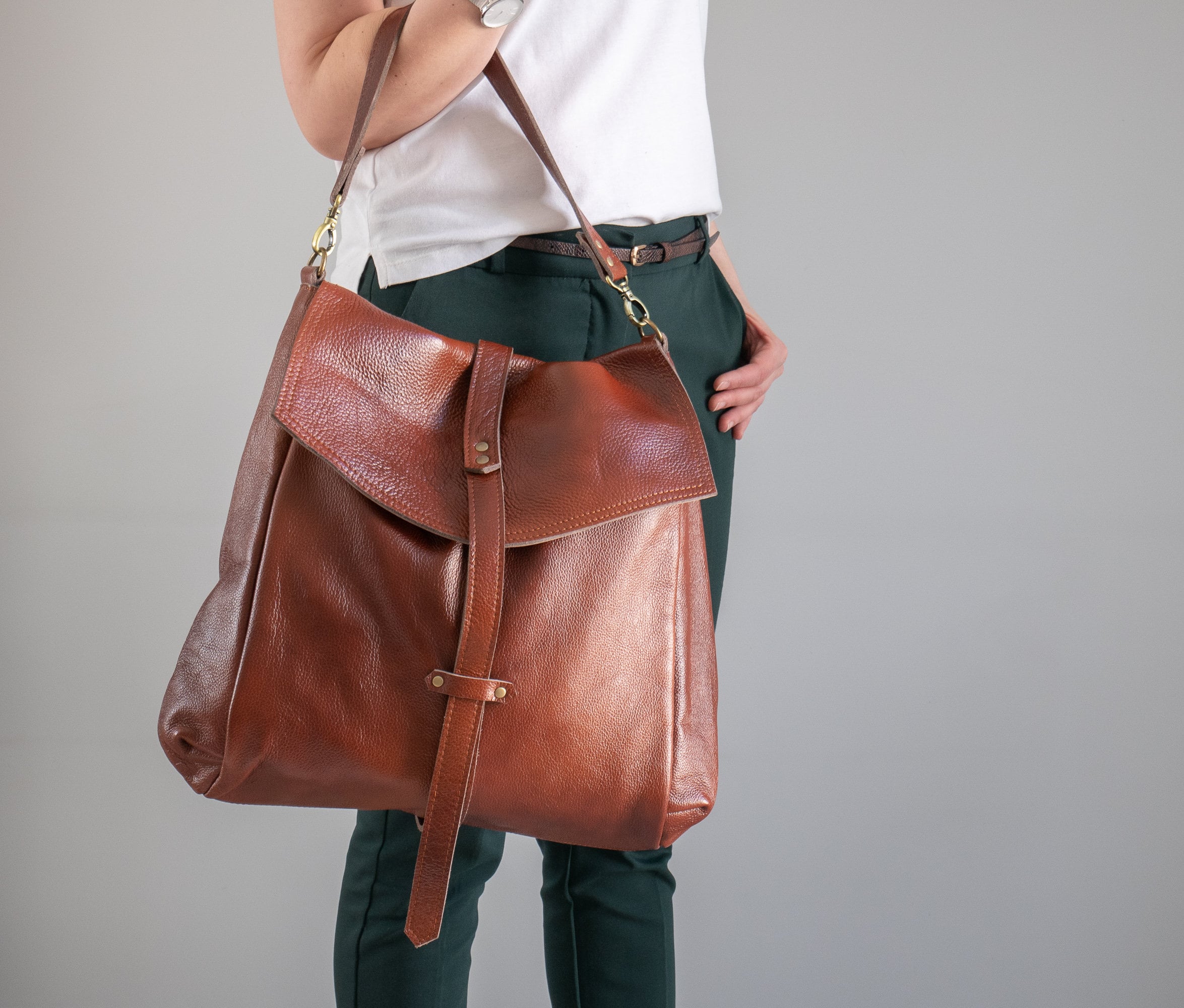 Arensia Leather Convertible Backpack Shoulder Bag Crossbody Brown Womens Convertible Leather Backpack Shoulder Bag - Clarissa  main image 2