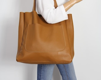 LARGE BROWN SHOPPER Bag, Brown Leather Shopper, Big Tote Bag, Bag for Work, Everyday Tote, Leather Laptop Bag, Leather Purse, Shopping Bag