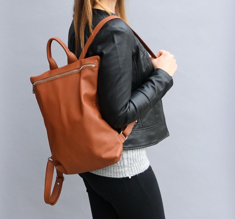 Light Brown Macbook Backpack Leather Rucksack for Woman School Laptop Bag Brown LEATHER BACKPACK Ladies Backpack