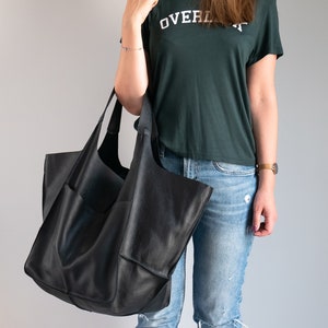 BLACK Shoulder bag, Weekender Oversized bag, Slouchy Tote, Black Handbag for Women, Soft Leather Bag, Everyday Bag, Women leather bag image 4