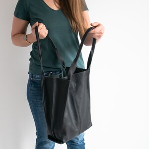 Leather Tote Bag, Leather Shopper Bag, Large Handbag, Large Tote Bag, Shoulder Bag, Leather Tote, Gift For Her, Black Leather Tote image 6