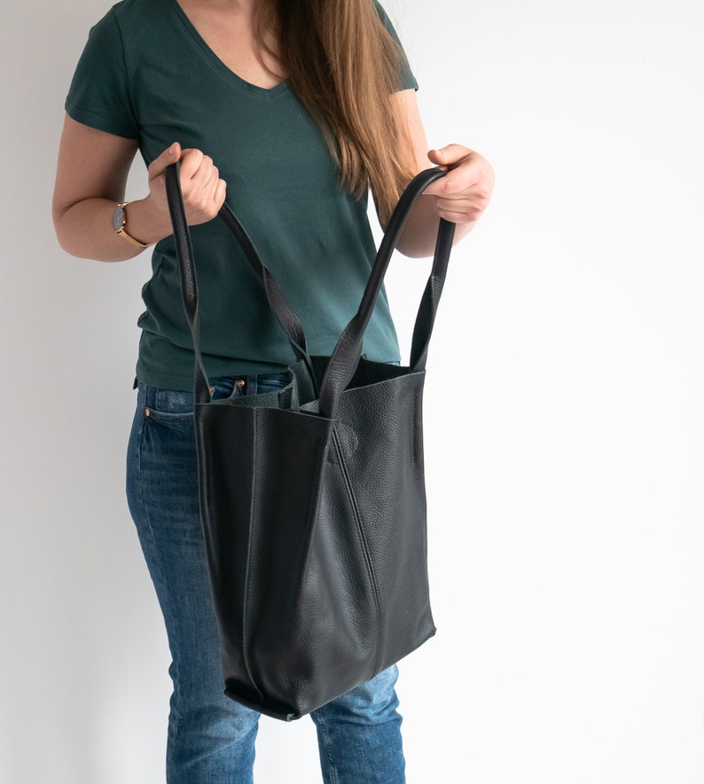 Leather Tote Bag, Leather Shopper Bag, Large Handbag, Large Tote Bag, Shoulder Bag, Leather Tote, Gift For Her, Black Leather Tote image 6