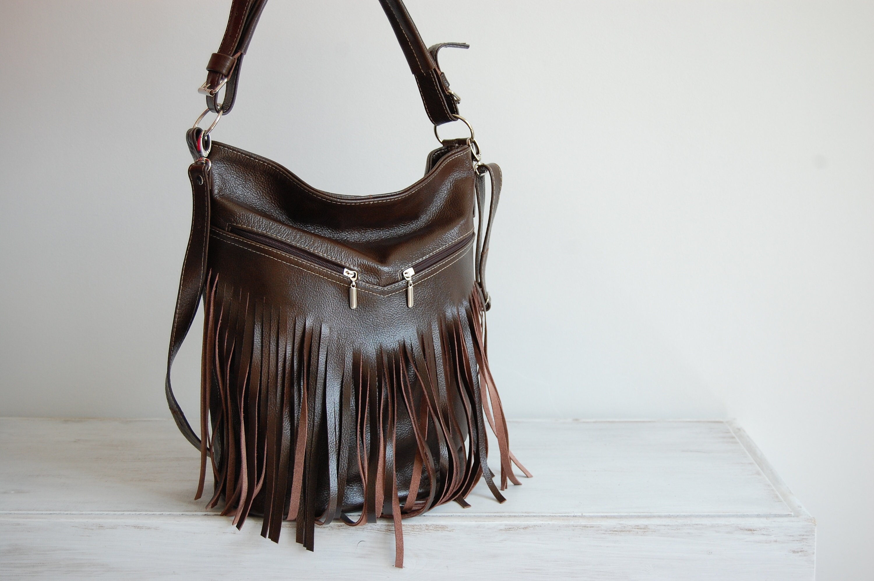 BROWN Hobo Bag Leather Fringe Bag Bag with Tassels Large | Etsy