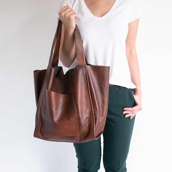 Brown Leather Tote - Etsy