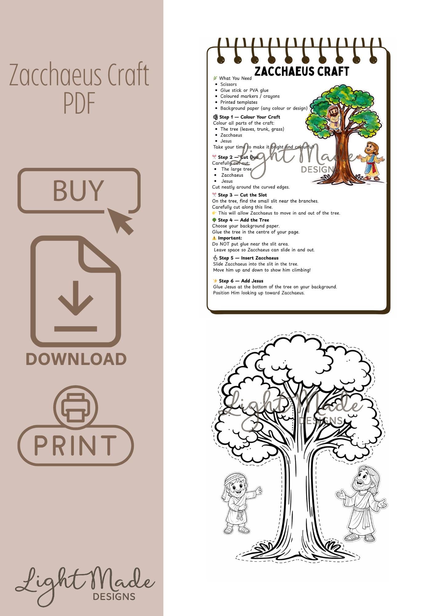 Zacchaeus Bible Craft Printable | Jesus Tree Activity | Sunday School ...