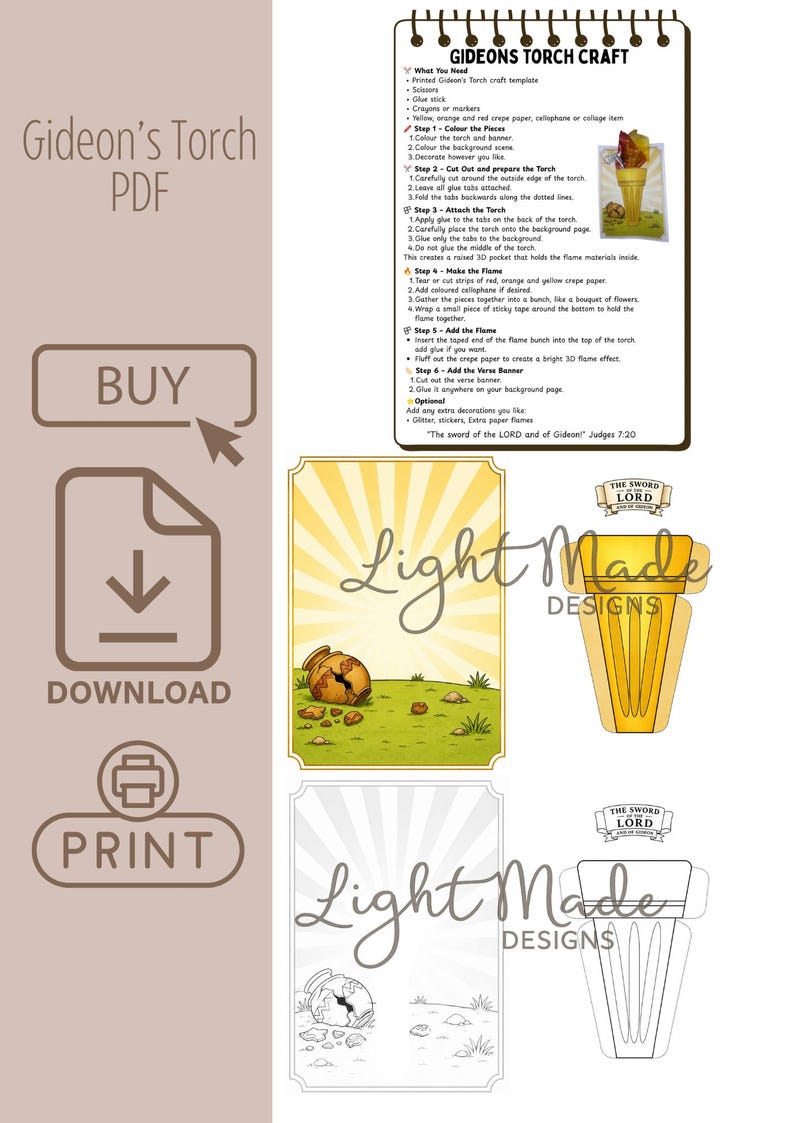 Gideon's Torch Bible Craft | Judges 7 Sunday School Activity (digital ...