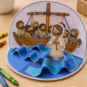 Jesus geht auf Wasser 3D Handwerk | Bibelgeschichte Sonntagsschulaktivität (Digitaler Download)