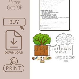 K&ouml;nnte beinhalten: Ein druckbares PDF-Bastelprojekt mit einem 3D-Baum mit Zach&auml;us und Jesus. Das Bild enth&auml;lt Anweisungen, eine Baumvorlage, Figuren und die W&ouml;rter "Kaufen", "Herunterladen" und "Drucken".