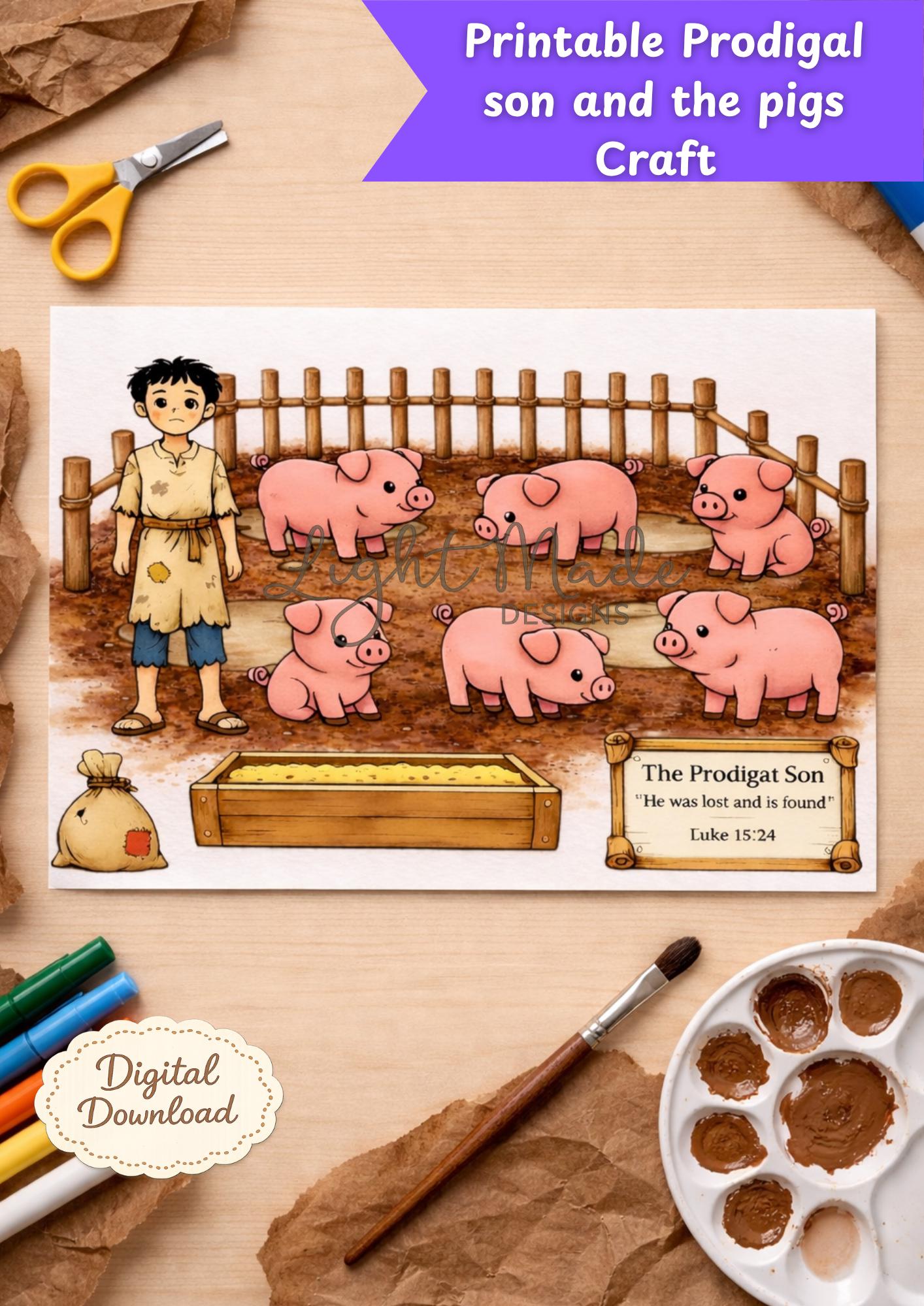 37 Adorable Pig Crafts for Kids On a Rainy Day 14 Prodigal Son Pig Pen Craft Bible Story Activity (Digital Download)